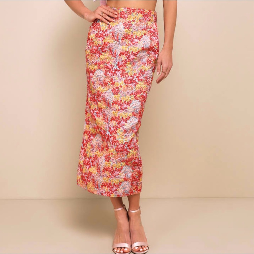 Lulus Ellarina Pink Multi‎ Metallic Midi Skirt with Pockets Size Large